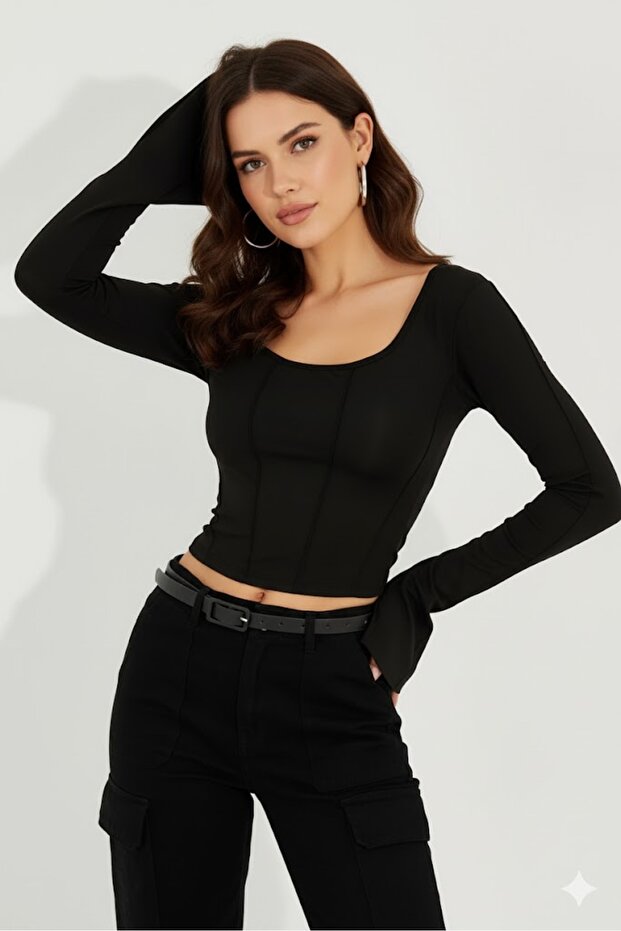 Women's Front Back U Crop Blouse