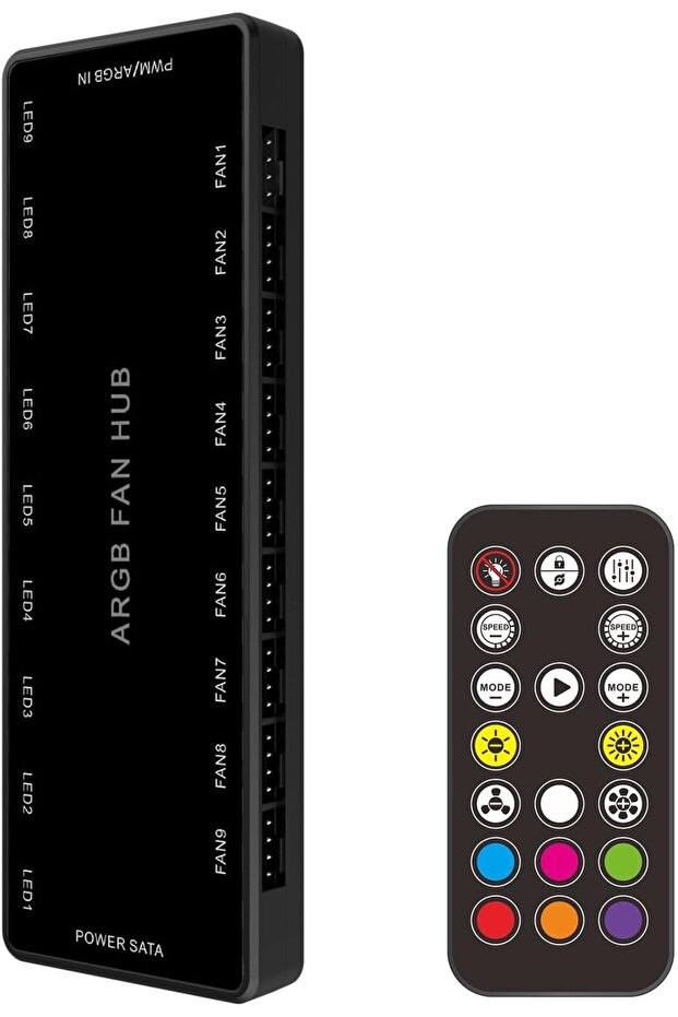 وحدة تحكم مروحة ARGB وPWM مع جهاز تحكم عن بعد - موزع مغناطيسي 2 في 1 مزود بـ 9 مراوح، طاقة SATA (NALAKAL) - 1