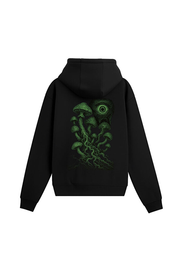 Unisex Oversized Neon Mushroom Hoodie Black
