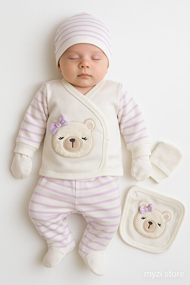 Newborn Baby 5-Piece Hospital Release Set – 100% Cotton – Embroidered – Special Box for First Day