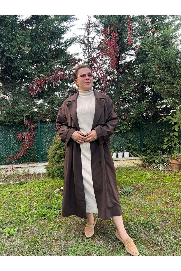 Oversize Astarlı Büyük Beden Trençkot - 5