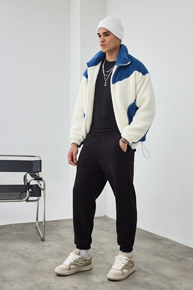 Garnili Oversize Çift Renk Peluş Mont - 4