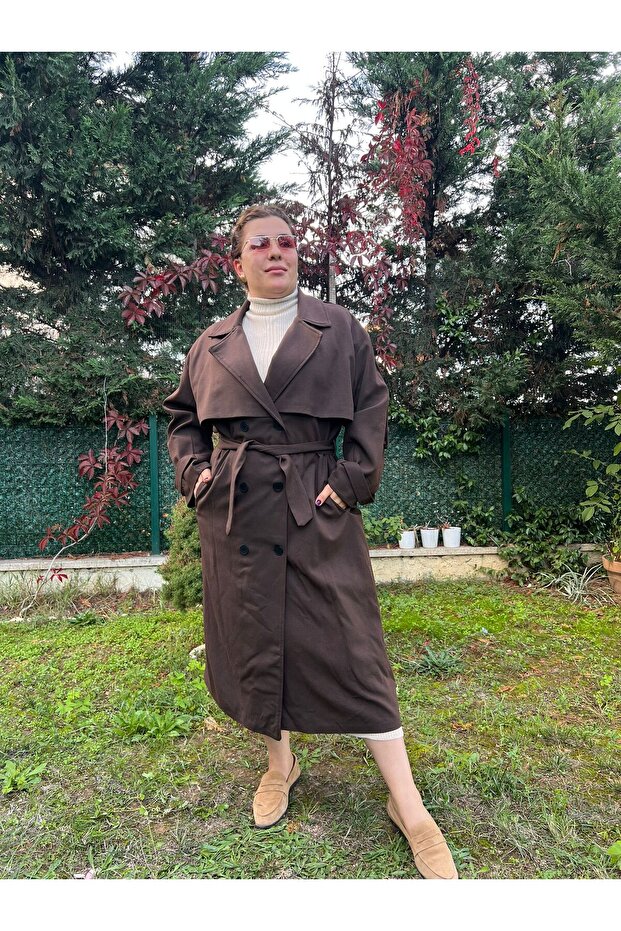 Oversize Astarlı Büyük Beden Trençkot - 3