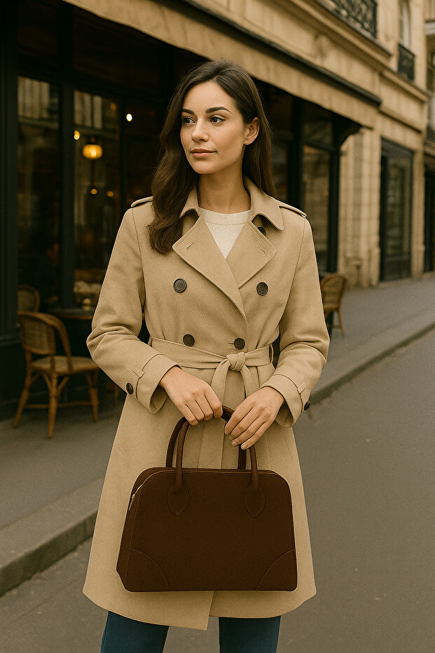 Modena Women's Suede Shoulder Bag Brown | Zippered, Lined, Stylish Casual Model
