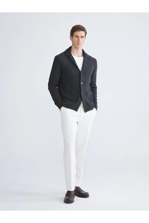 Standart Kalıp Ceket Yaka Erkek Triko Hırka - 3