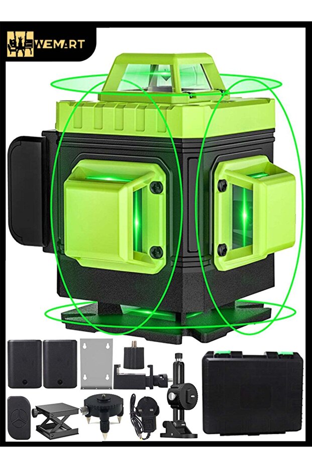4x360 16-Line Green Beam Laser Level, Self-Leveling 4D Cross Line with Remote - 1