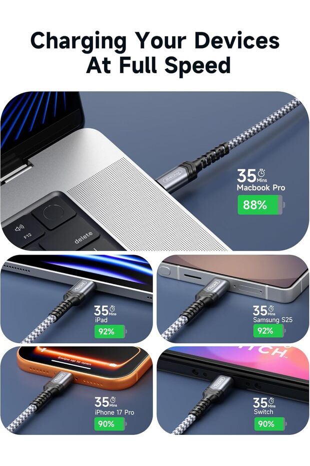 240W USB-C to USB-C Cable, 2m — Fast Charging (Gray Pixel) - 4