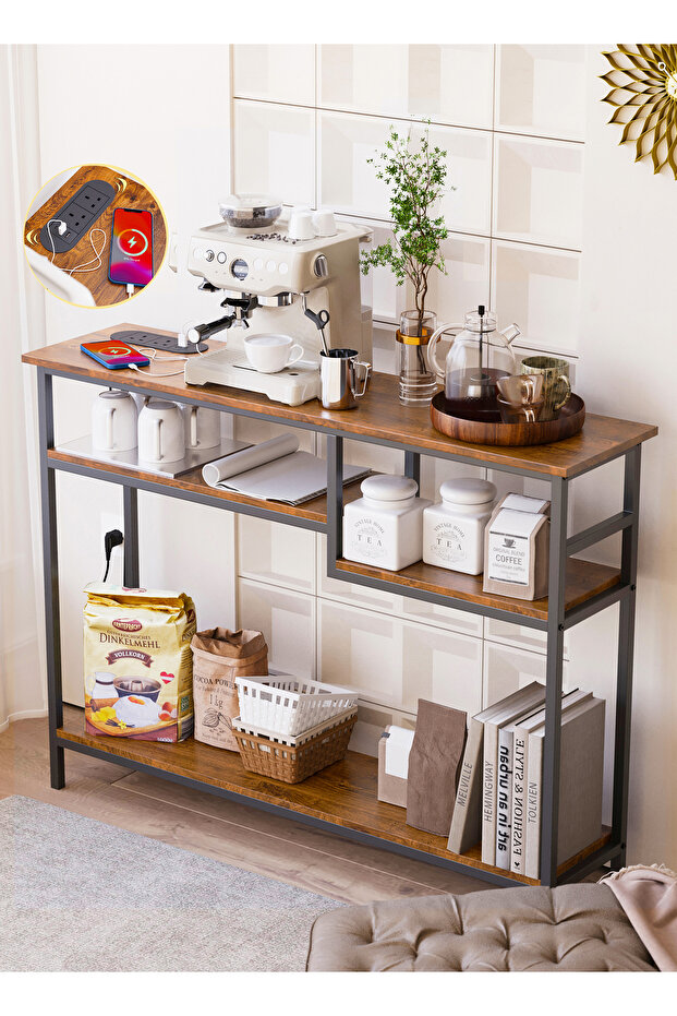 120*30*90cm Console Table with Power Outlet Sofa Table with Storage Shelf and Entryway Table m - 4