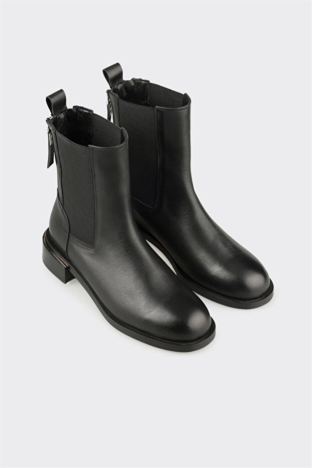 Siyah Deri Kadın Klasik Bot - 2