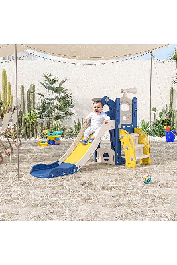 6 in 1 Kids Slide, Toddler Playground with Basketball Hoop, Storage - 8