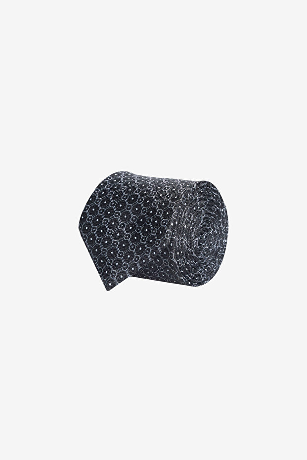 Men's Black-Grey Patterned Tie