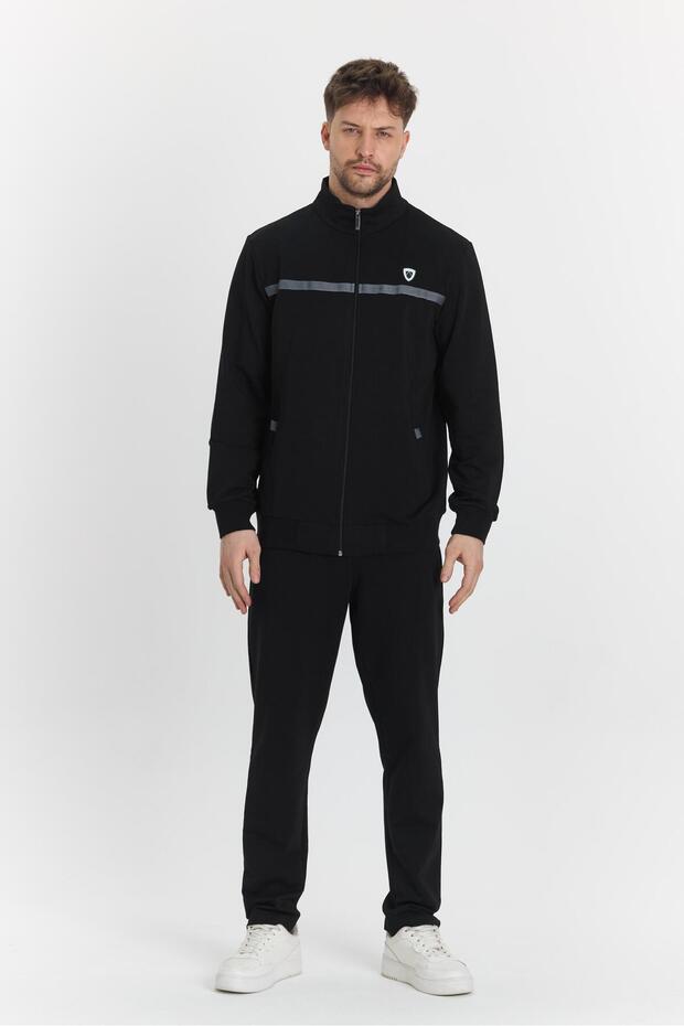 Men's Plus Size Cotton Full Zip Tracksuit Set Black 201462B-S - 2