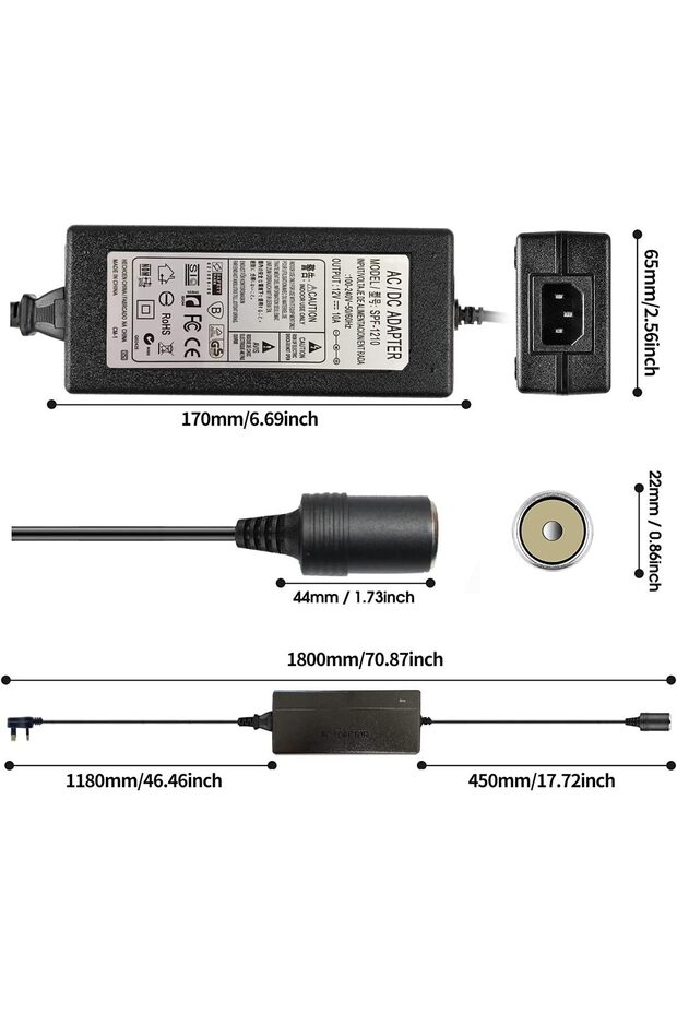 AC to DC Converter 100V-240V to 12V 10A 120W Power Supply Adapter (Car Cigarette Lighter Socke