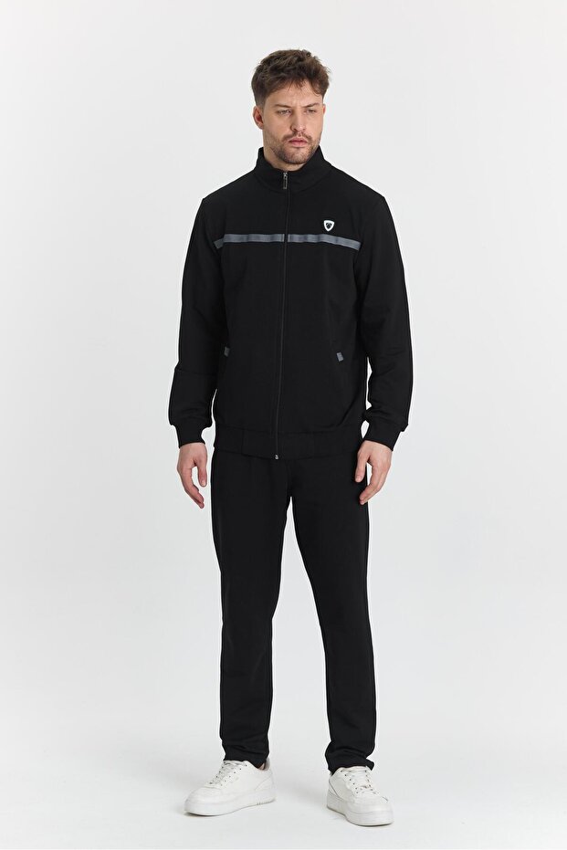 Men's Plus Size Cotton Full Zip Tracksuit Set Black 201462B-S - 5