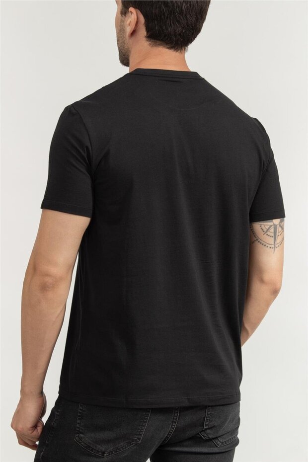 Erkek Bisiklet Yaka T-Shirt Siyah - 3