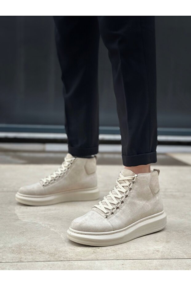 Bej Süet Bağcıklı Yüksek Hafif Taban Tarz Erkek Spor Bot TGE230863 - 1