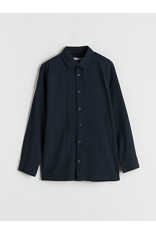 Lcw Visionnavy Blue Long Sleeve Textured Boys' Shirt