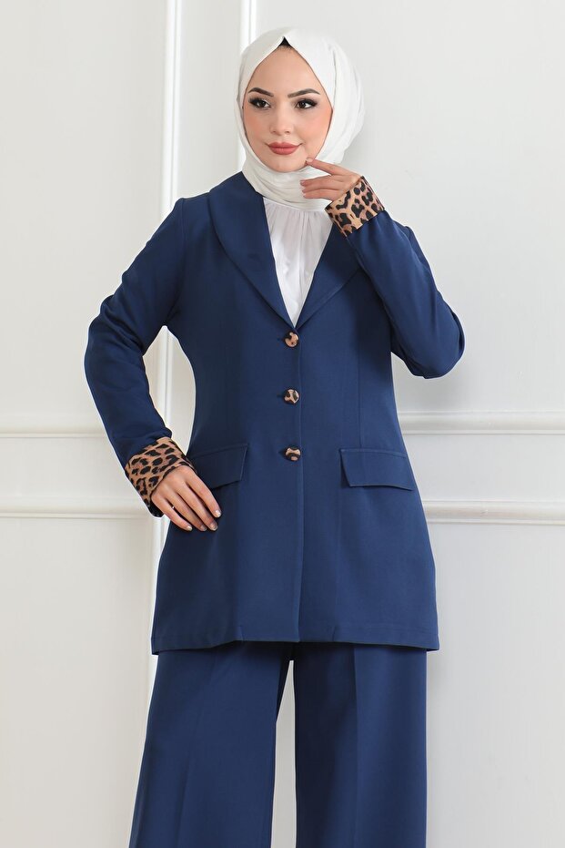 Leopard Patterned Suit Indigo 19218 - 2