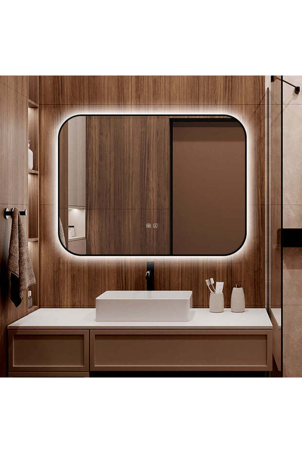 LED and Touch Mirror, With Defog Function, Black Frame, 80 x 60 cm, J187-8060 - 1