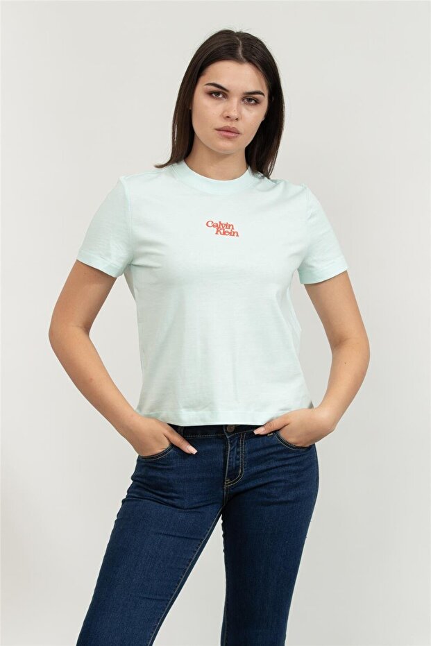 Kadın Mint Yeşili Kısa Kollu Tişört - 1