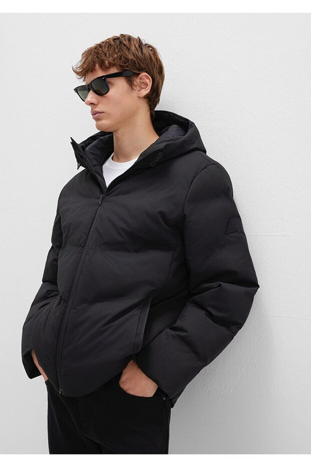 Hooded Black Puffer Coat from Nin Men's Collection.Loose Fit / Relaxed Fit