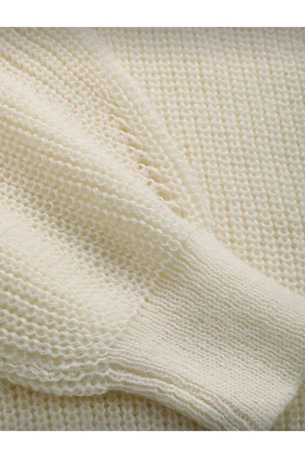 Ekru Özel Seri Kadın Basic Salaş Rahat Kalıp Oversize Triko Kalın Dokulu Basic Kazak - 5