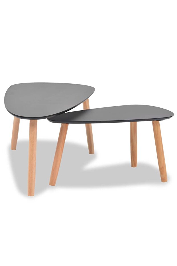 Coffee Table Set 2 Pieces Solid Pinewood Black - 2