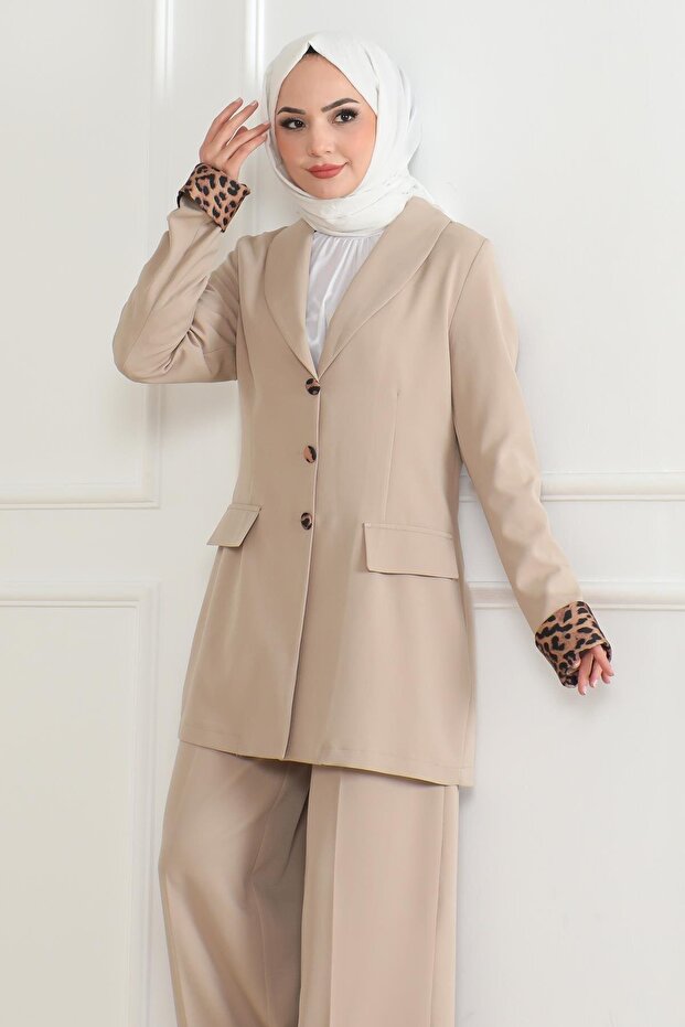 Leopard Patterned Suit Beige 19218 - 2