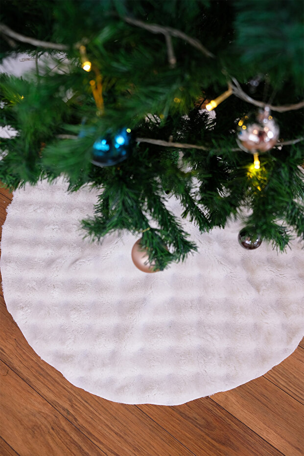 Plush Cream Christmas Pine Tree Six-Foot Cover Washable Fabric with Ribbon 100 cm