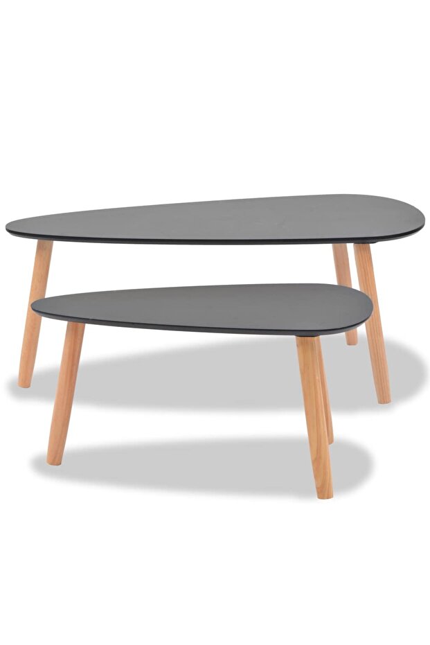 Coffee Table Set 2 Pieces Solid Pinewood Black - 7