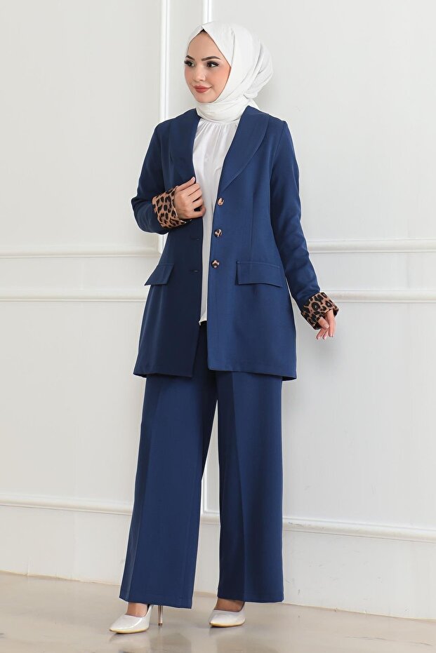 Leopard Patterned Suit Indigo 19218 - 1
