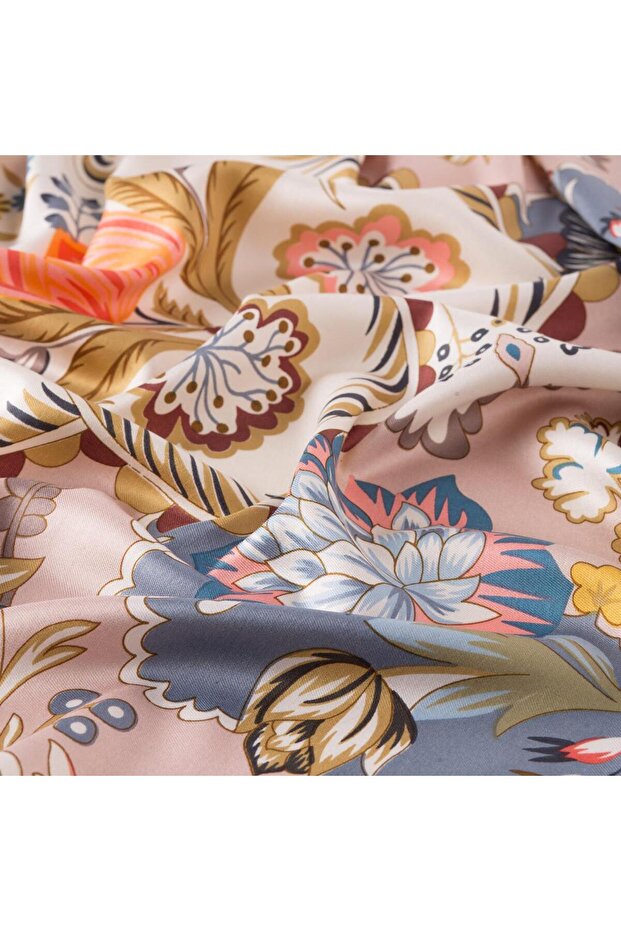 Patterned Silk Shawl - Crown Leaf Pattern - Hazy Pink - 2