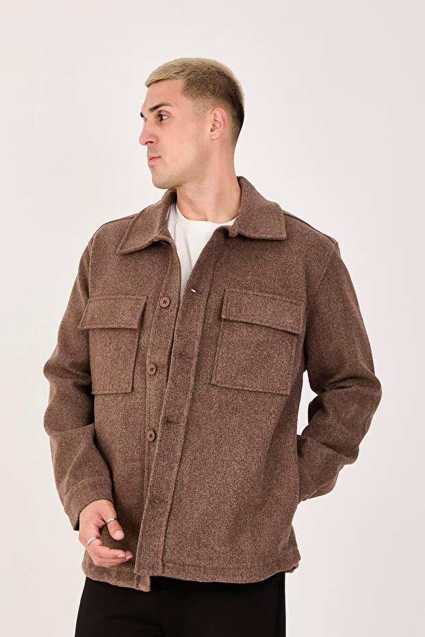 Oversize/Regular Fit Düğmeli %100 Pamuk Ceket - Kışlık Basic Model - 6