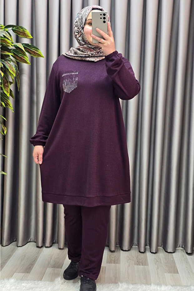 Women's Hijab Clothing Plus Size Pocket Stone Embroidered Double Suit