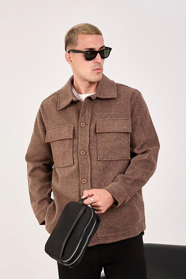 Oversize/Regular Fit Düğmeli %100 Pamuk Ceket - Kışlık Basic Model - 1