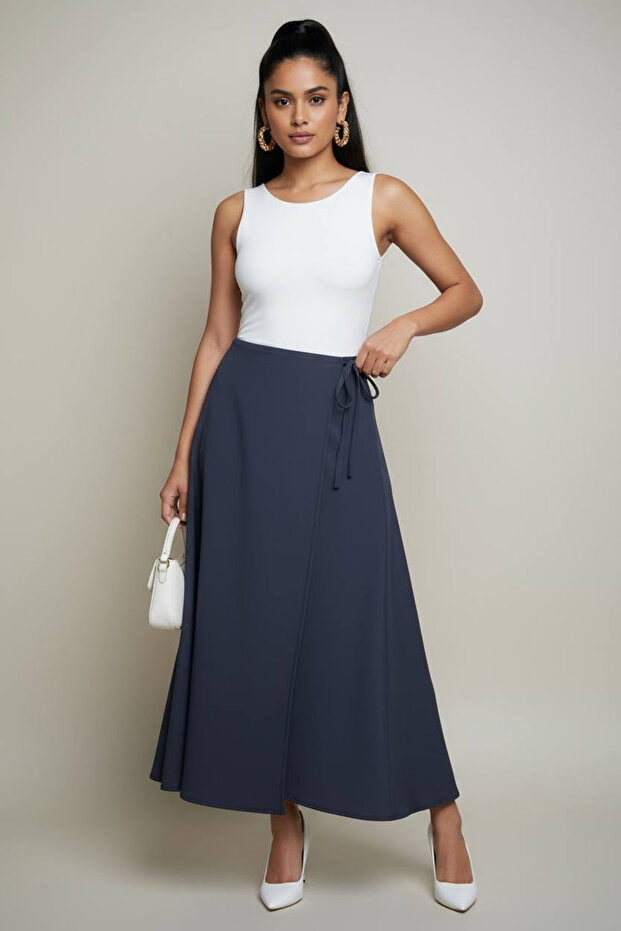 Women's Tie Detail Scuba Fabric Asymmetrical Skirt Nms075