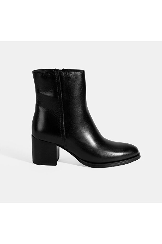 Kadın Siyah Kalın Topuklu Deri Bot - 2