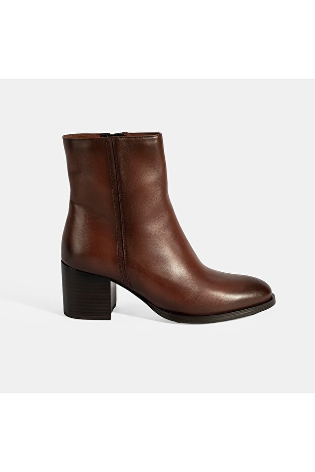 Kadın Taba Kalın Topuklu Deri Bot - 2