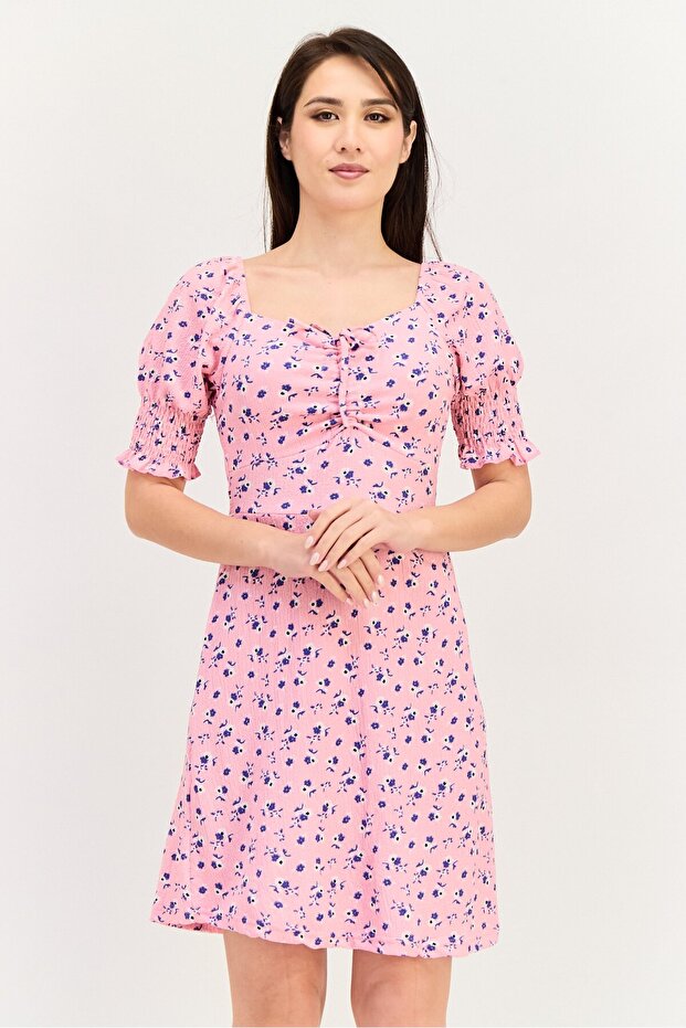 Women Floral Print Mini Dress, Multicolor