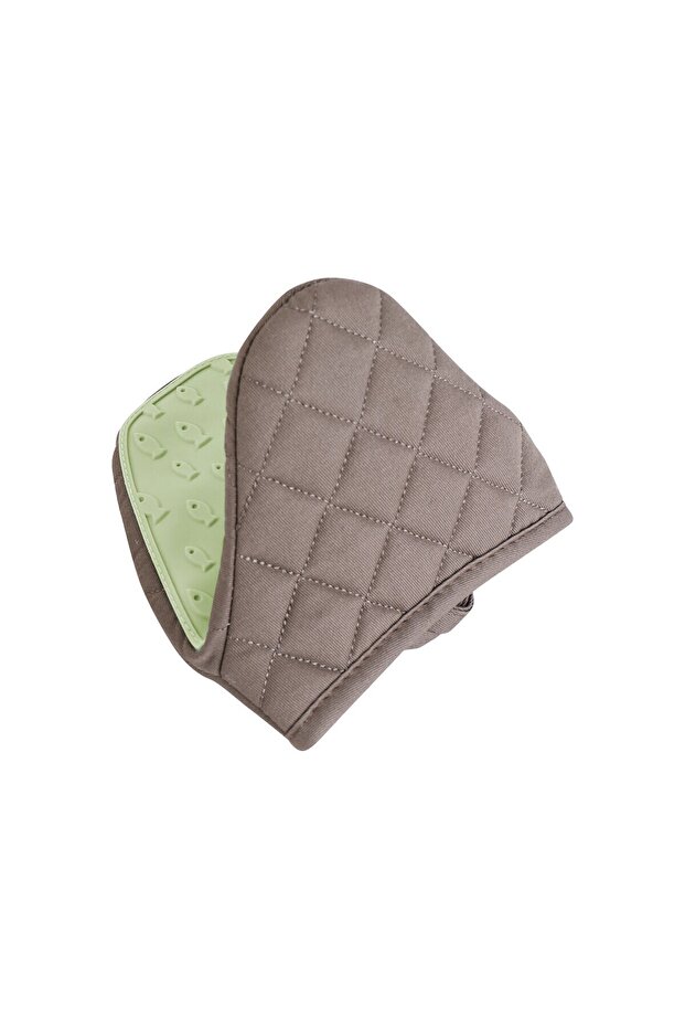Silicone Oven Mitts Green & Brown (14cm x 14cm)