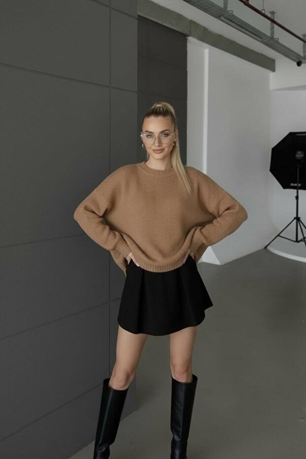 Kadın Basic Oversize Triko Kazak - 4