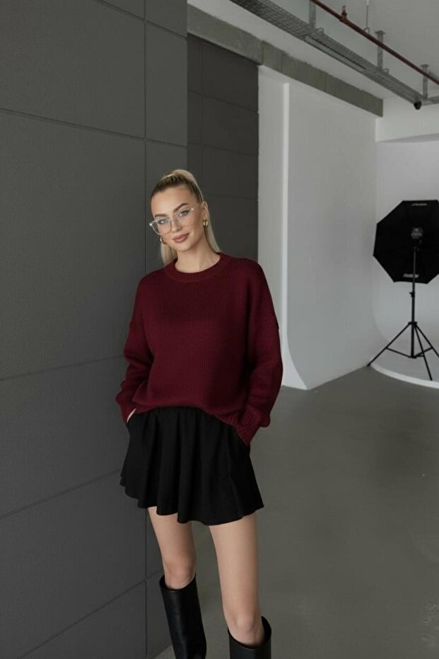 Kadın Basic Oversize Triko Kazak - 1