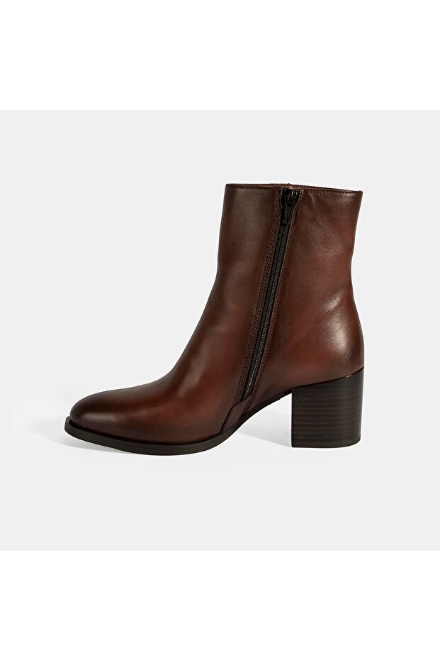 Kadın Taba Kalın Topuklu Deri Bot - 3