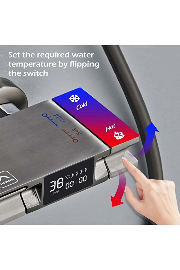 Thermostatic Shower Column, Digital Display, Ambient LED, 4 Functions, Rectangular Rain Shower - 3