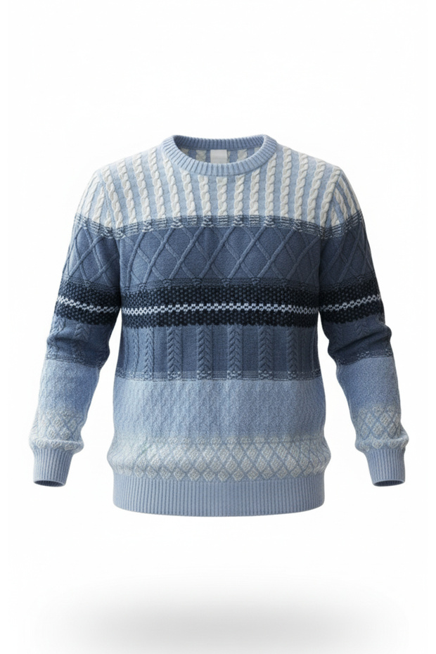 سترة سميكة منقوشة برقبة دائرية للرجال - 4