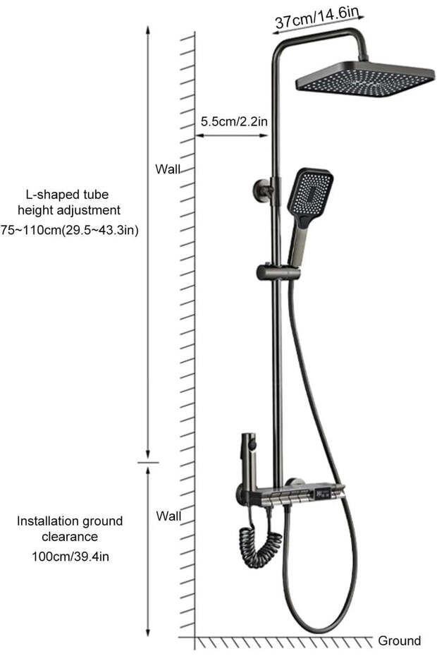 Thermostatic Shower Column, Digital Display, Ambient LED, 4 Functions, Rectangular Rain Shower - 8
