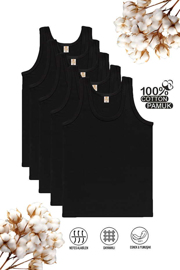 Özkan 0801 5-Pack Boys' Waiter Size 100% Cotton Ribbed Fabric Flexible Comfortable Undershirt