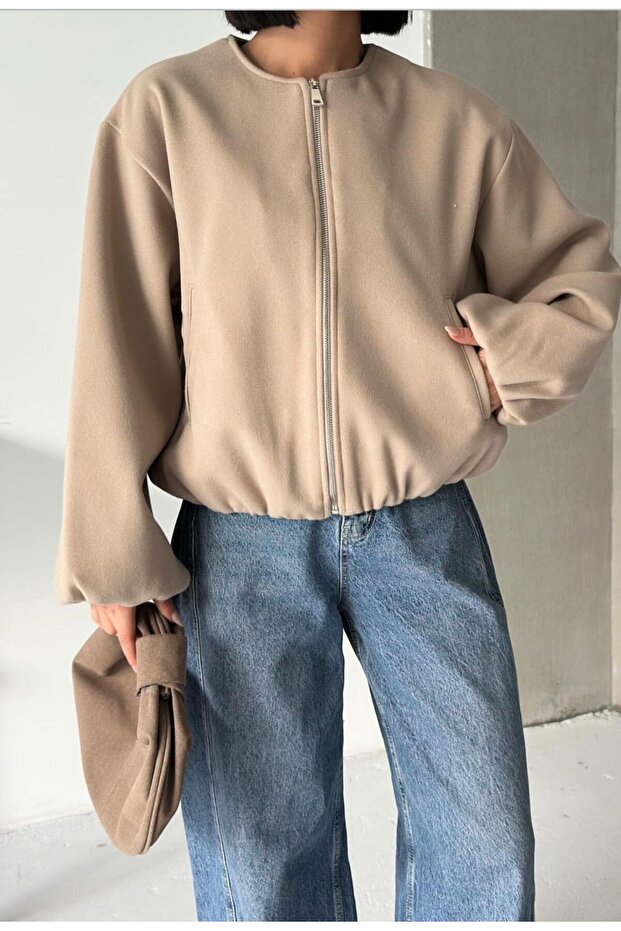 Kadın Kaşe Bomber Ceket - 1