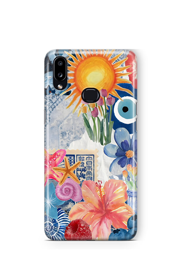 Samsung Galaxy A10S Compatible Transparent Phone Case with Sunflowers and Evil Eye Pattern