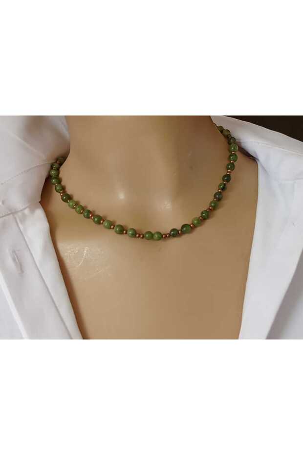 Zümra Green Agate & Copper Bead Minimal Unisex Necklace